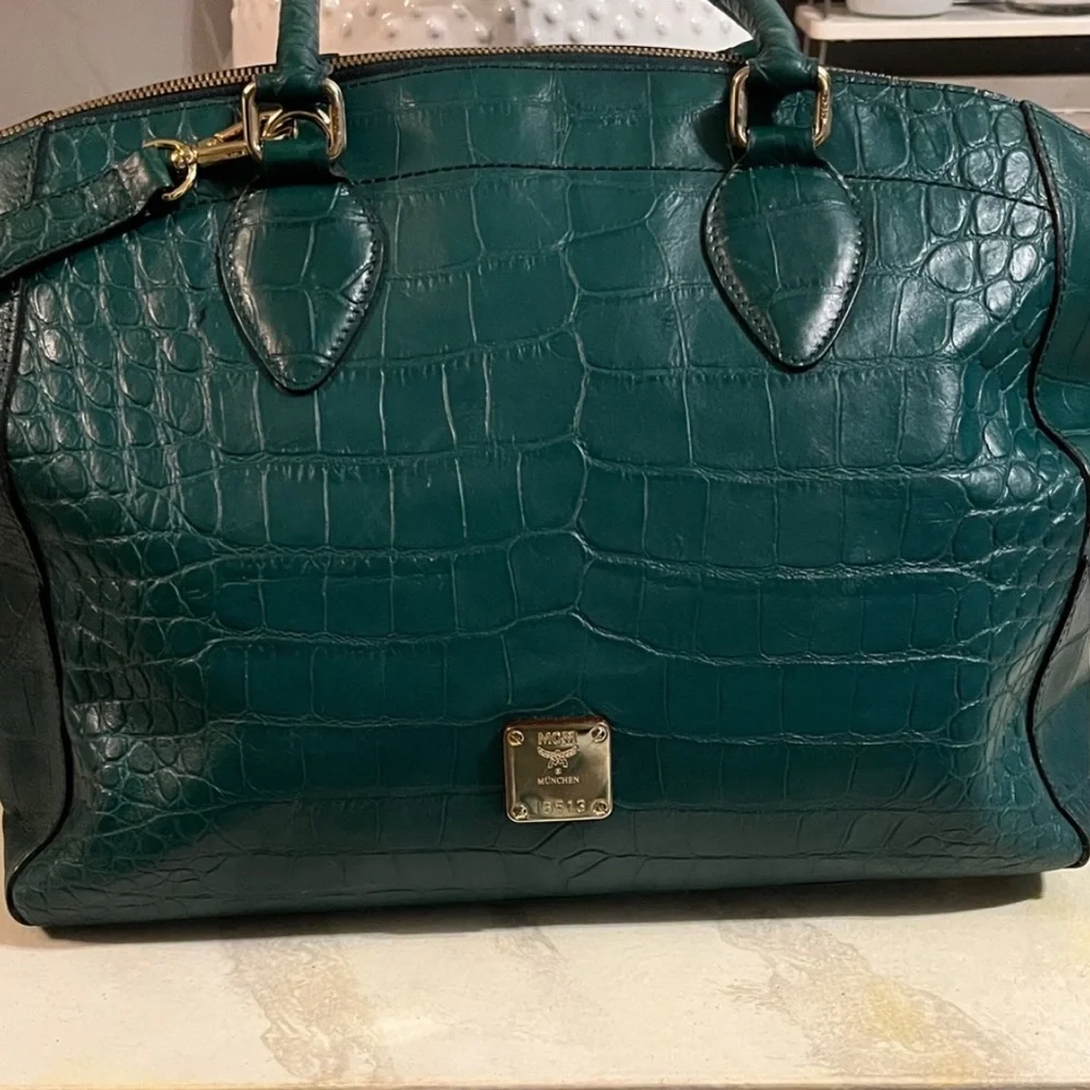 MCM 1st Lady Collection Teal Crocodile-Embossed Satchel